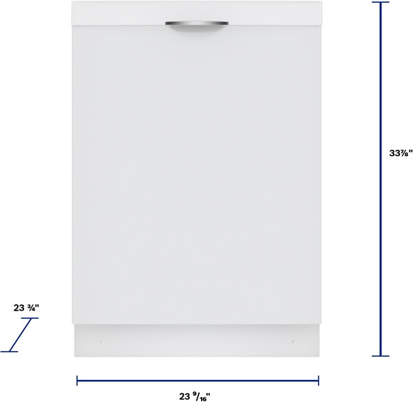 White built-in dishwasher with minimalistic handle designed for modern kitchen and Bosch appliance collections