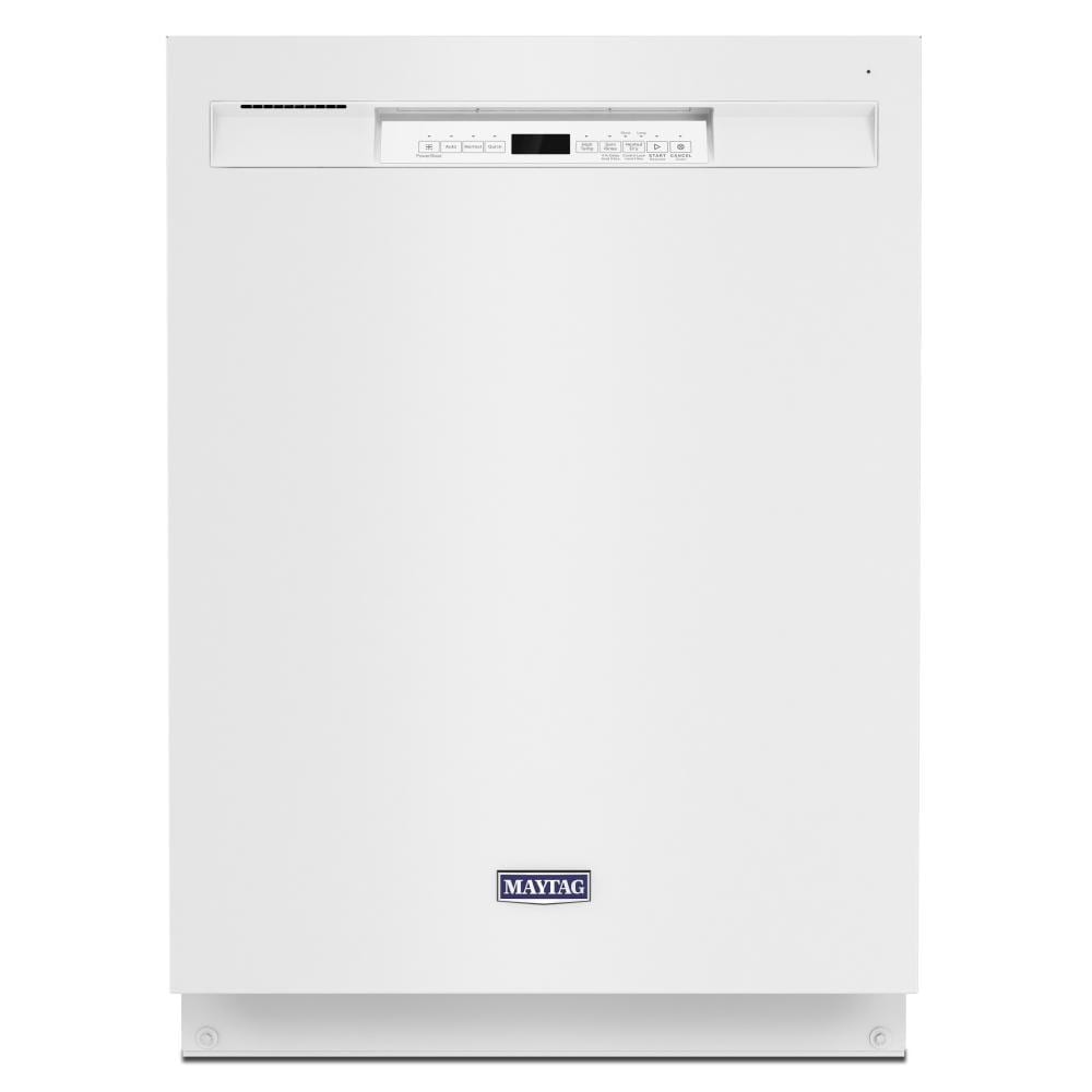 White front control dishwasher with dual power filtration and PowerBlast cycle for kitchen appliances and home improvement collections