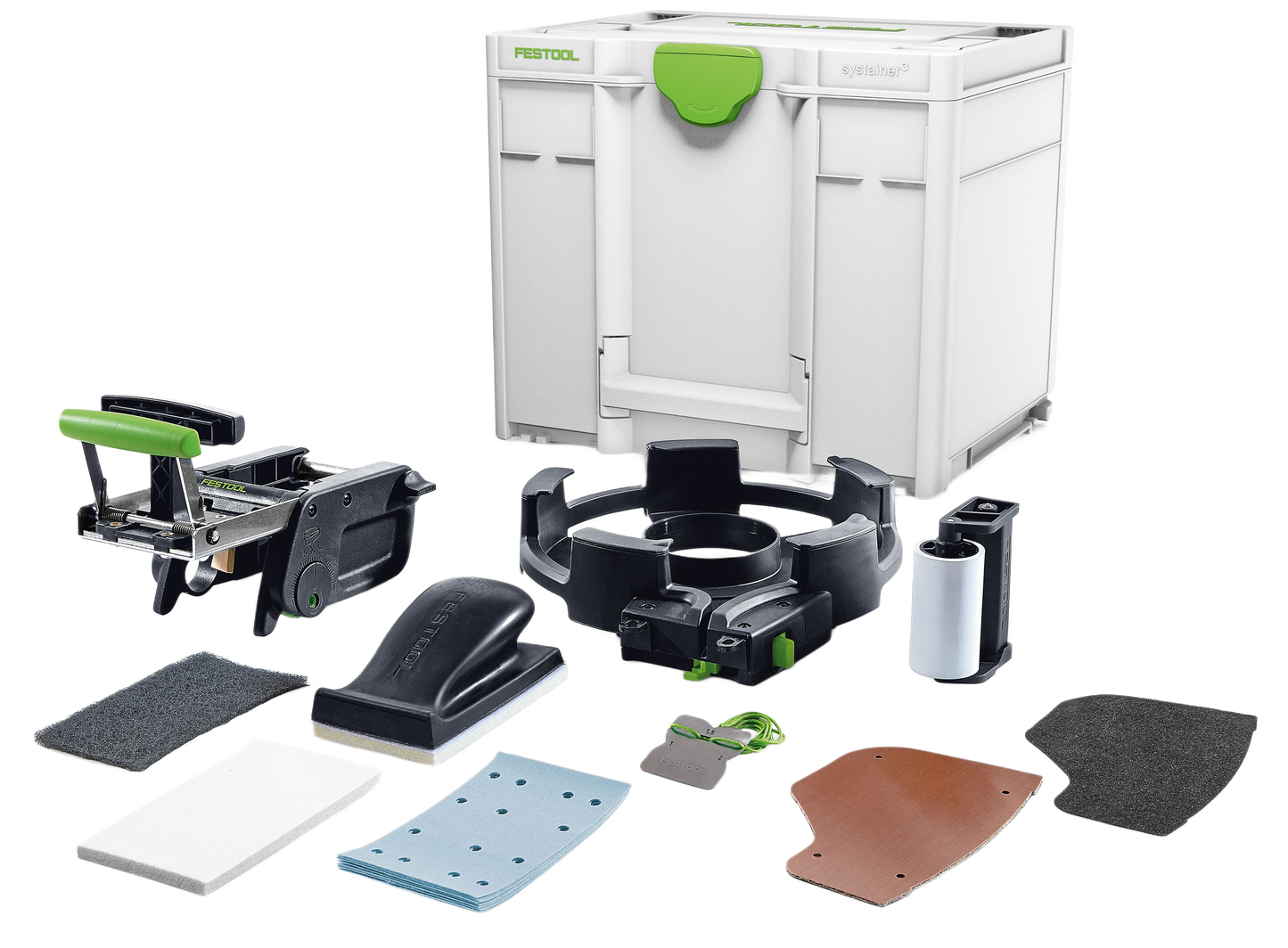 Festool woodworking edge trimming kit with sanding pads, roller, and storage case from Woodworking Tool Accessories collection
