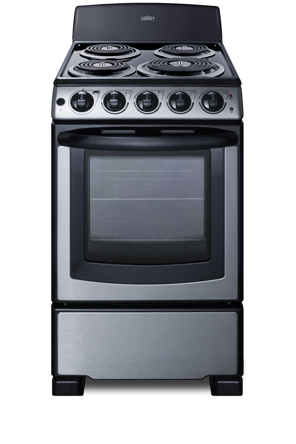 compact 20-inch wide electric coil range in stainless steel for kitchen appliances and home improvement