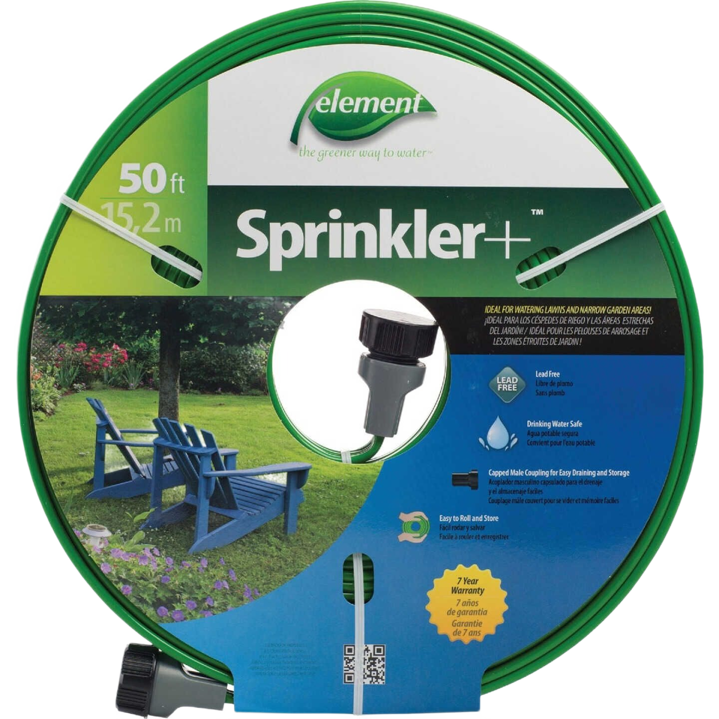 Green 50 ft gardening sprinkler hose with lead-free fittings for watering lawns in Lawn & Garden collections under $50