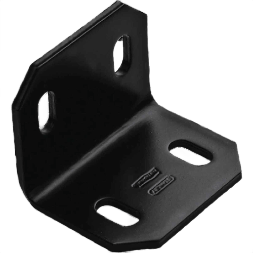 Black heavy-duty chamfered metal corner brace with slotted holes for hardware in building hardware and lumber supplies