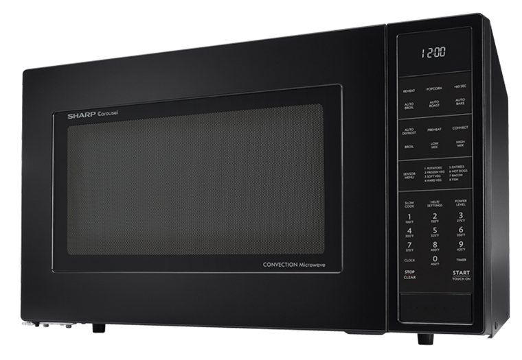 Black convection microwave oven with digital control panel and 1.5 cubic feet capacity for countertop kitchens