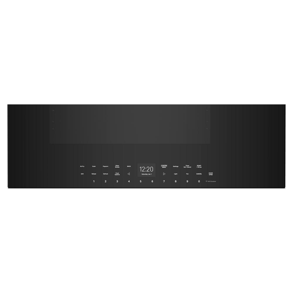 Black digital control panel with touch buttons and LED display for over the range microwaves in kitchen appliances collection