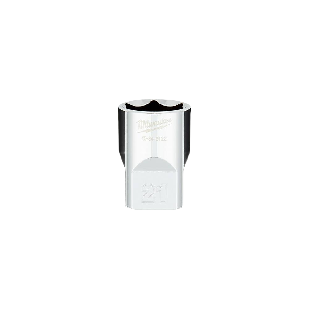 21-mm chrome socket with four flat sides to prevent rolling for use in hand tools and woodworking collections