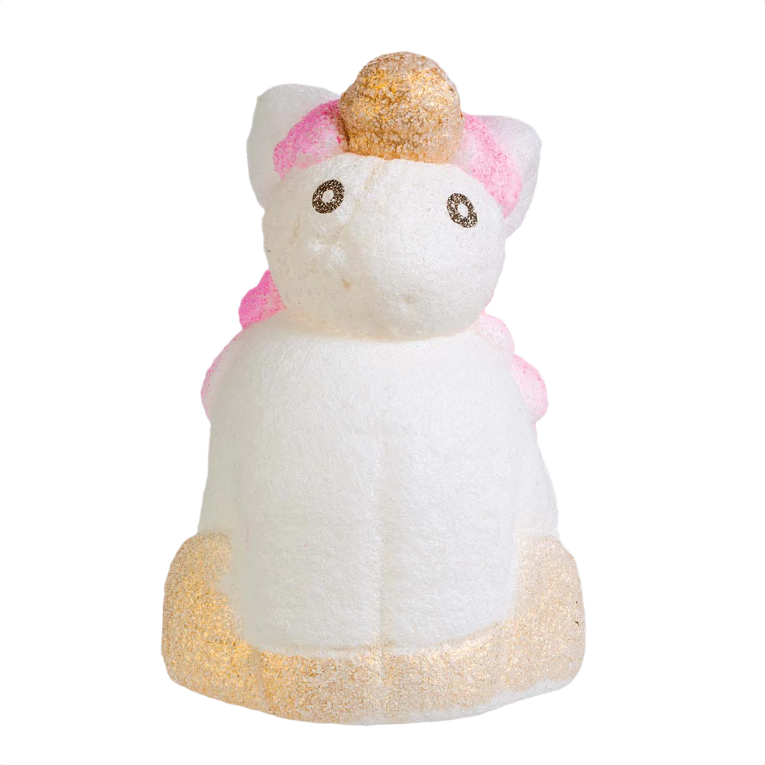 Foam unicorn figure with pink mane and golden horn designed for growing activity in the Toysmith Grow Unicorn kit