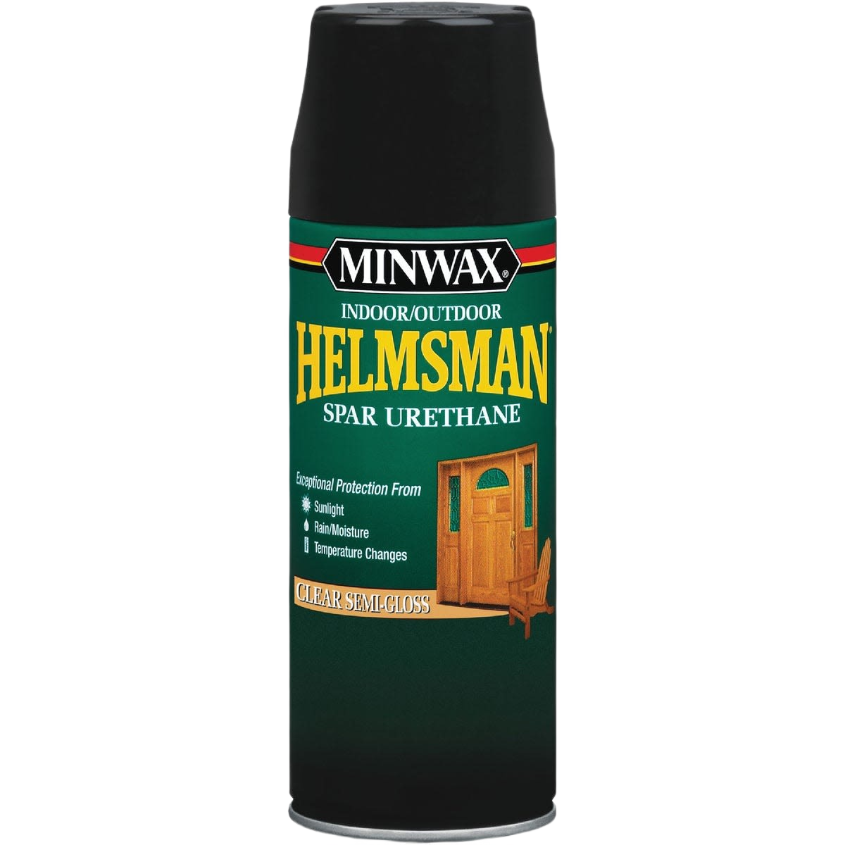 Minwax Helmsman clear semi-gloss spray polyurethane protects wood from water, sun, and weather damage for home improvement tasks