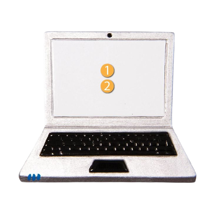 Silver laptop-shaped Christmas ornament with black keyboard and customizable white screen for festive tree décor under $50