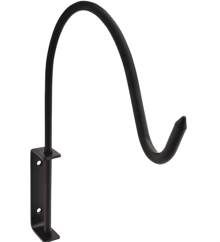 Black steel curved hanger with mounting bracket for securing planters or decor in home improvement projects