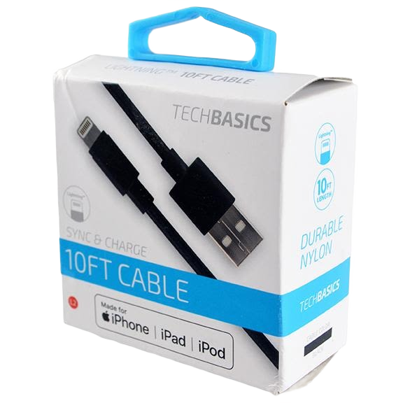 Black 10-foot nylon charging cable with USB and Lightning connectors for Electrical under $50 tools and accessories