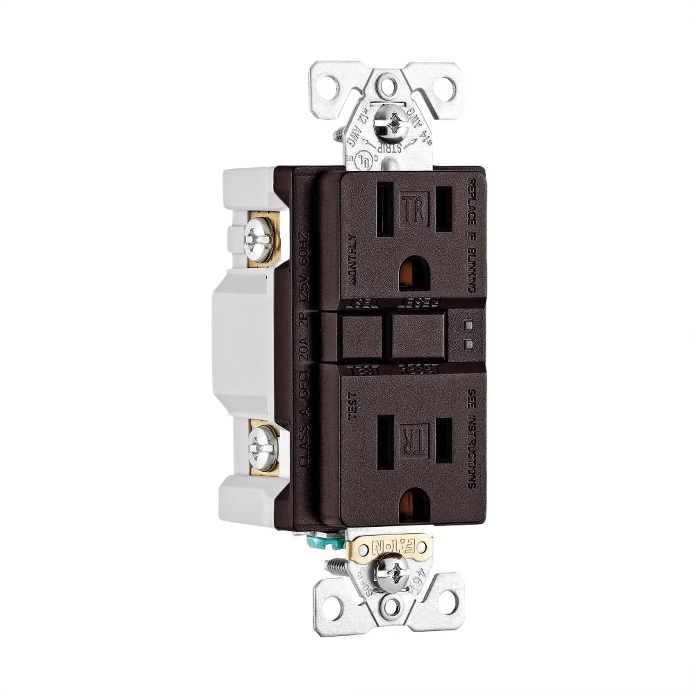 Oil rubbed bronze GFCI duplex receptacle with test and reset buttons for electrical safety in home improvement projects