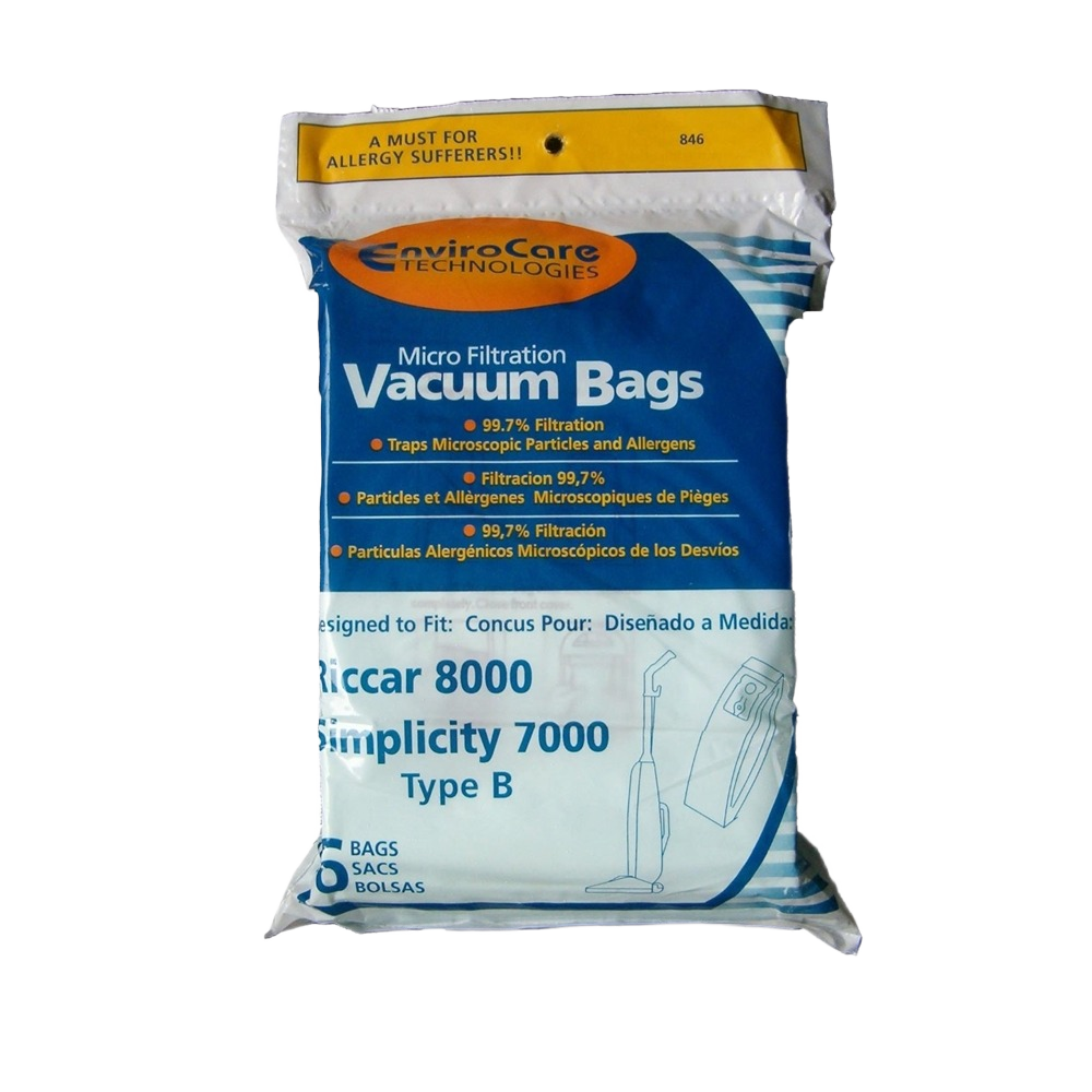 Pack of EnviroCare Type B vacuum bags compatible with Riccar and Simplicity models for improved air filtration