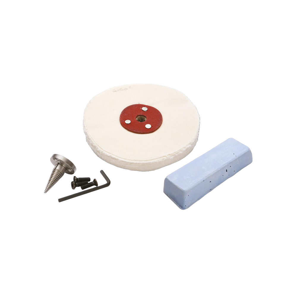 Buffing mop, pigtail mandrel, and blue polishing bar included in woodworking tool accessories under $100 collection.