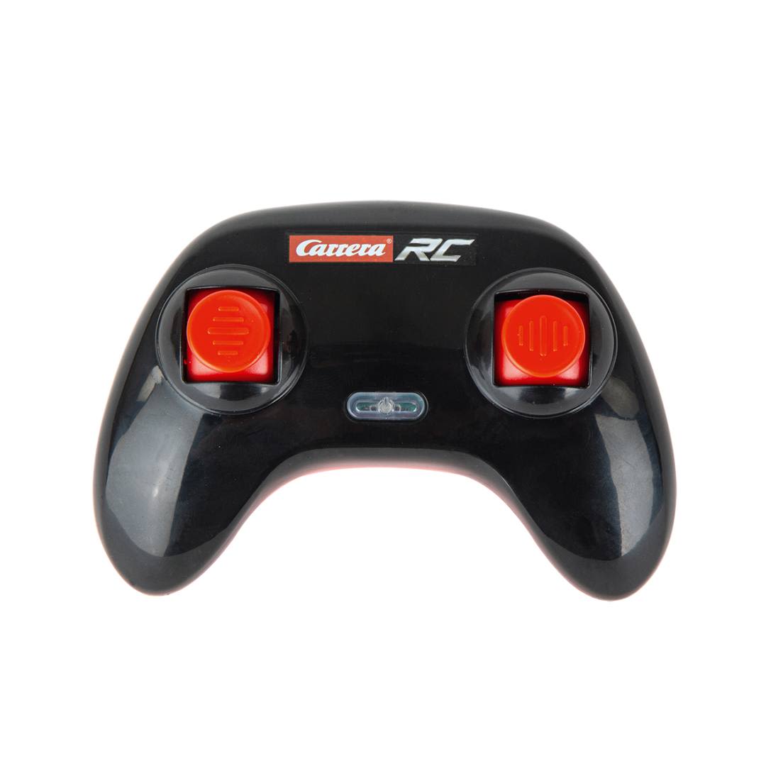 Black Carrera RC remote control with red thumbsticks for precise control of racing toys and models