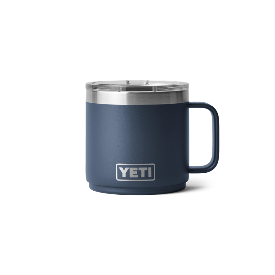 Matte navy insulated 14 oz mug with clear Magslider lid and sturdy handle from durable drinkware collections under $50