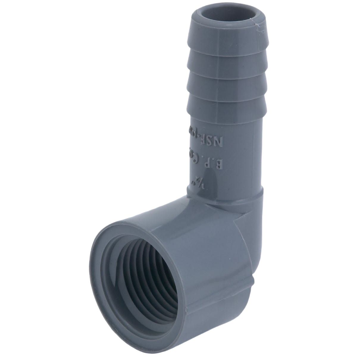 Gray polypropylene 90-degree elbow fitting with female threaded end for plumbing and pipes & fittings collections under $50