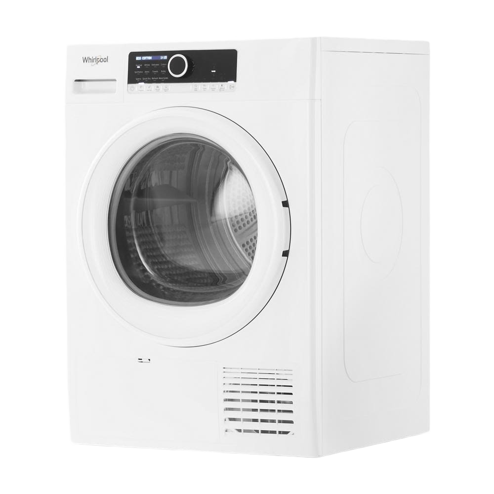 White compact ventless dryer with digital control panel and round front door in dryers and appliances collection
