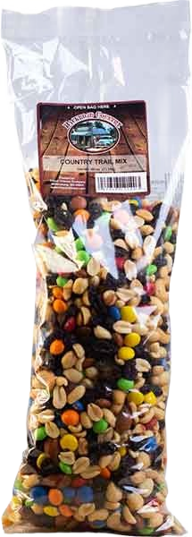Clear bag of Backroad Country Trail Mix with colorful candy pieces and nuts in Chips & Snacks and Food & Beverage collections