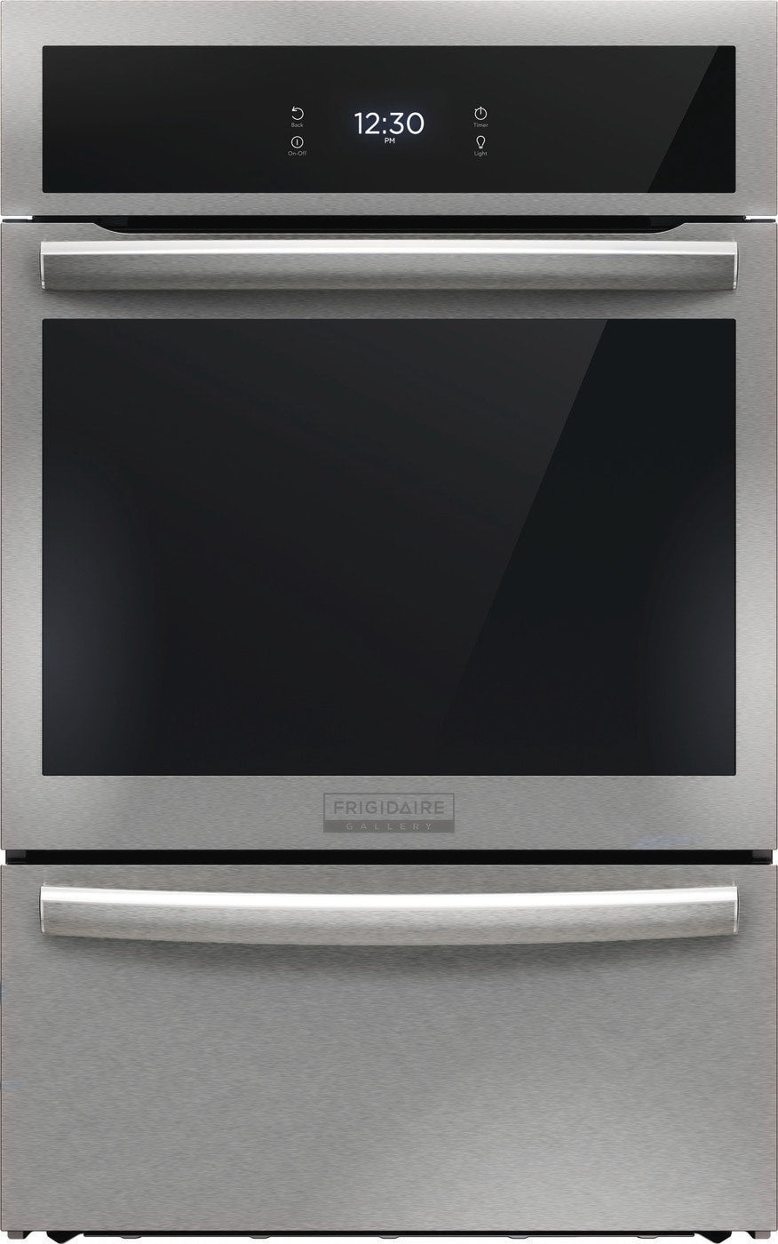 Stainless steel single wall oven with digital display, dual handles, and sleek black glass door from Wall Ovens collection