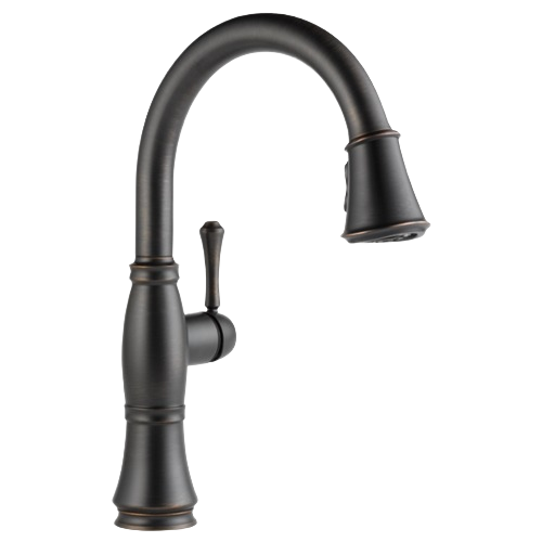 Venetian bronze kitchen faucet with single handle and pull-down spray for home improvement projects