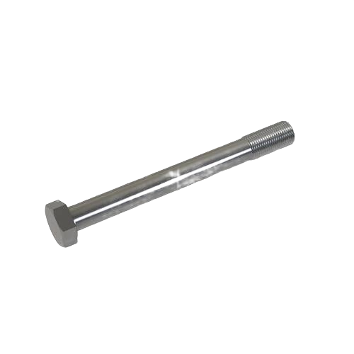 Long silver hexagonal head bolt with partially threaded shaft for tools and home improvement tasks
