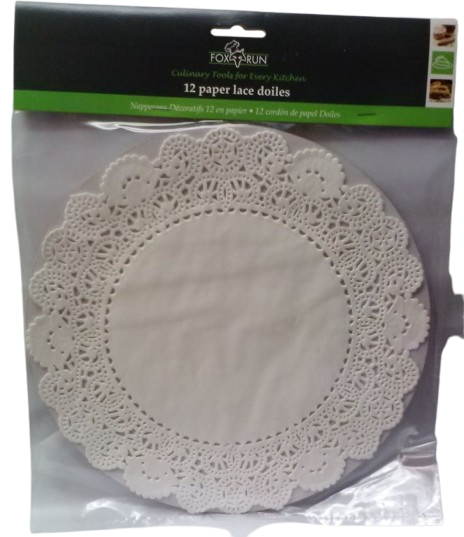 Pack of 12 white paper lace doilies with intricate pattern for decorative use in home and kitchen settings