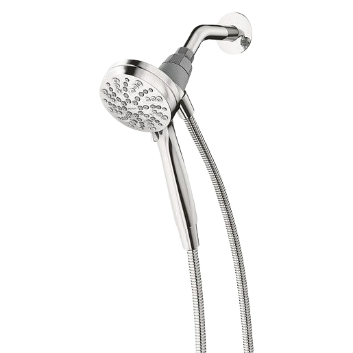Chrome handheld showerhead with six spray settings and flexible hose for home improvement and bathroom use