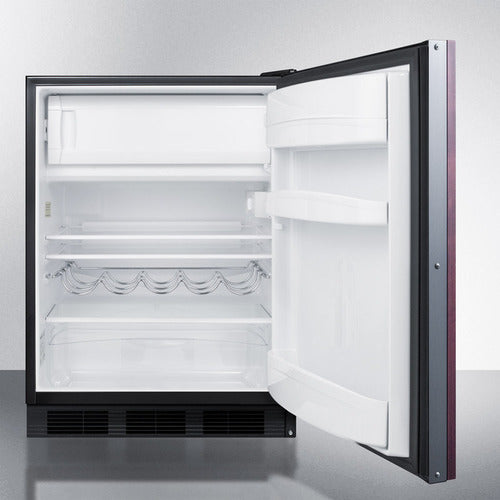 Built-in compact refrigerator-freezer with left-hand door, wine rack, adjustable interior shelves, and door storage in appliances collection