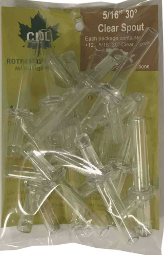 Clear polycarbonate maple tubing taps angled at 30 degrees, 12-pack for sap collection in lawn and garden outdoors