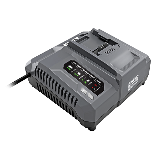 Gray 24V rapid charger unit with LED indicators and cooling vents for tools and home improvement use