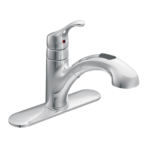 Chrome one-handle low arc pullout kitchen faucet designed for modern home improvement and kitchen sink collections