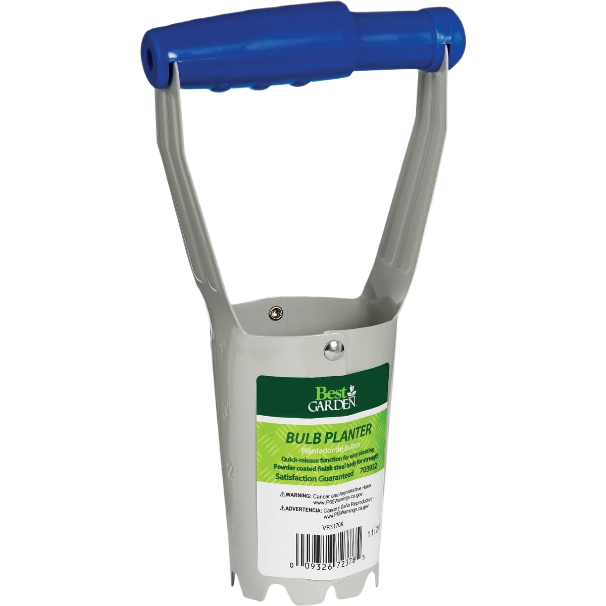 9-inch bulb planter tool with blue handle and powder-coated steel, part of garden and outdoor hand tools under $50 collection