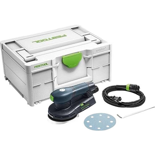 Compact random orbit sander kit with durable carrying case, power cord, sanding disc, and tool for home improvement tasks