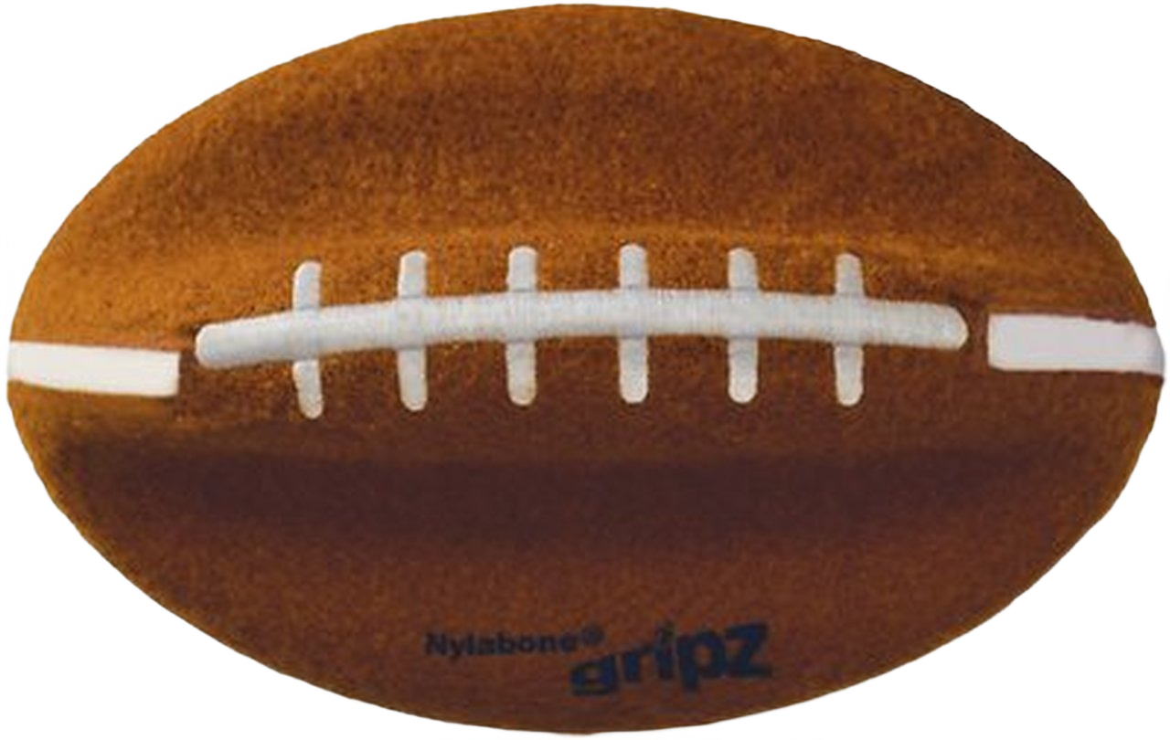Brown textured large dog chew toy shaped like a football with white laces and durable grip surface for pets