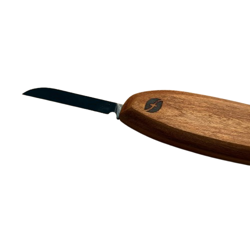 Wood-handled roughing knife with compact steel blade for detailed carving in home improvement tasks