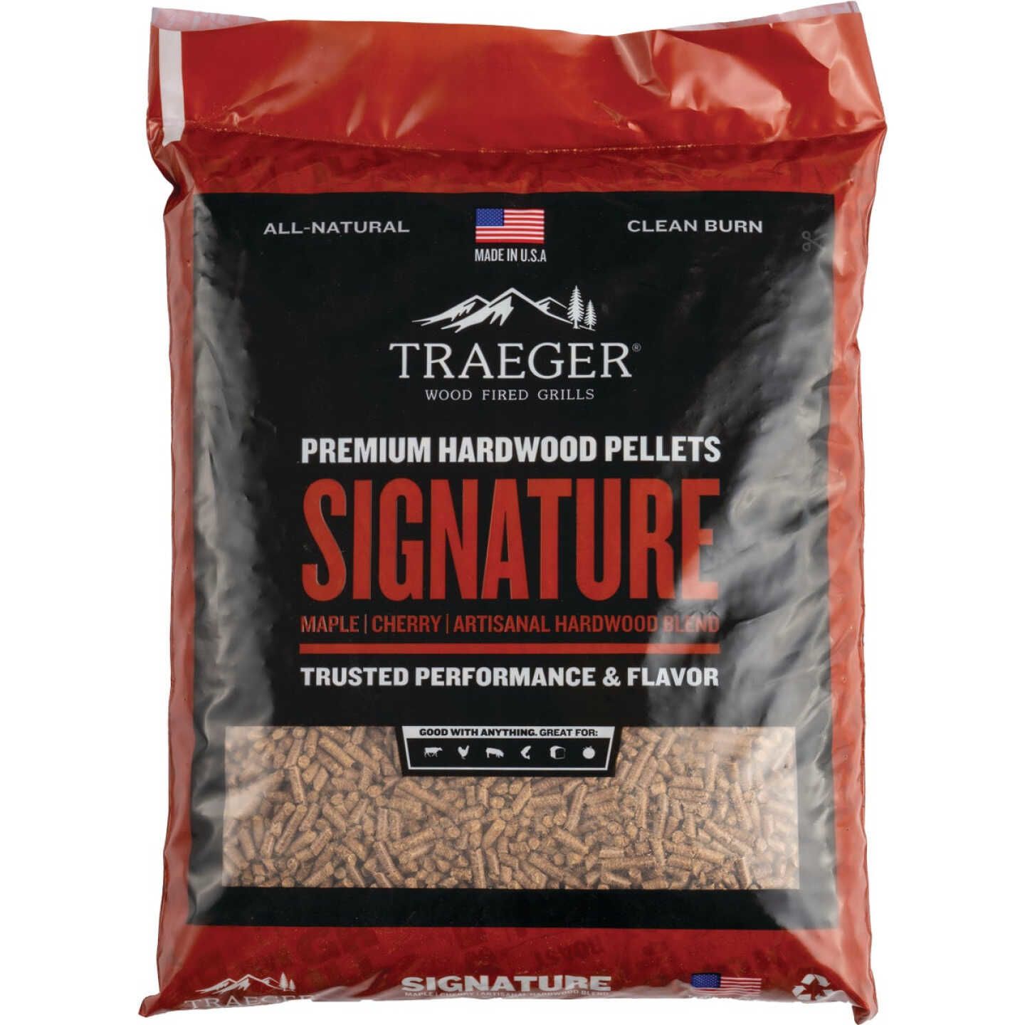 Bag of premium hardwood pellets with maple and cherry blend for grilling in outdoor living and Traeger collections under $50
