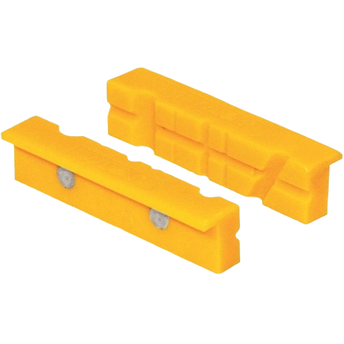 Pair of yellow nylon jaw pads designed for vise protection in tools and home improvement tasks