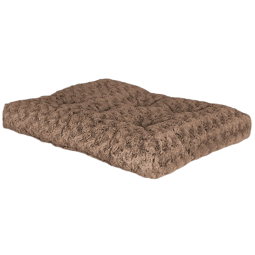Plush taupe swirl pet bed with soft, cushioned support designed for comfort and durability in home settings