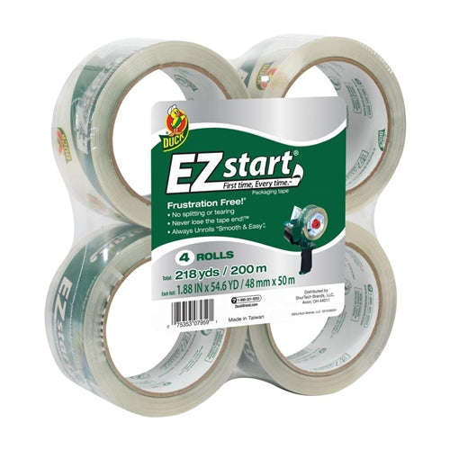 Pack of four clear packaging tape rolls with EZ Start technology for easy home improvement and packaging tasks