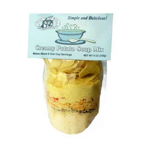 Clear bag of creamy potato soup mix with layered ingredients from food and beverage collection under $50