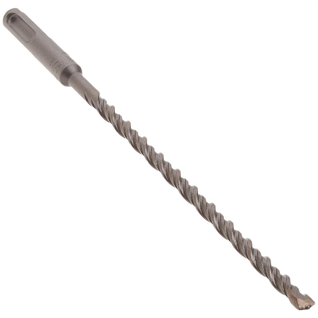 Gray SDS-plus rotary hammer drill bit with spiral flutes for heavy-duty concrete and masonry drilling tasks
