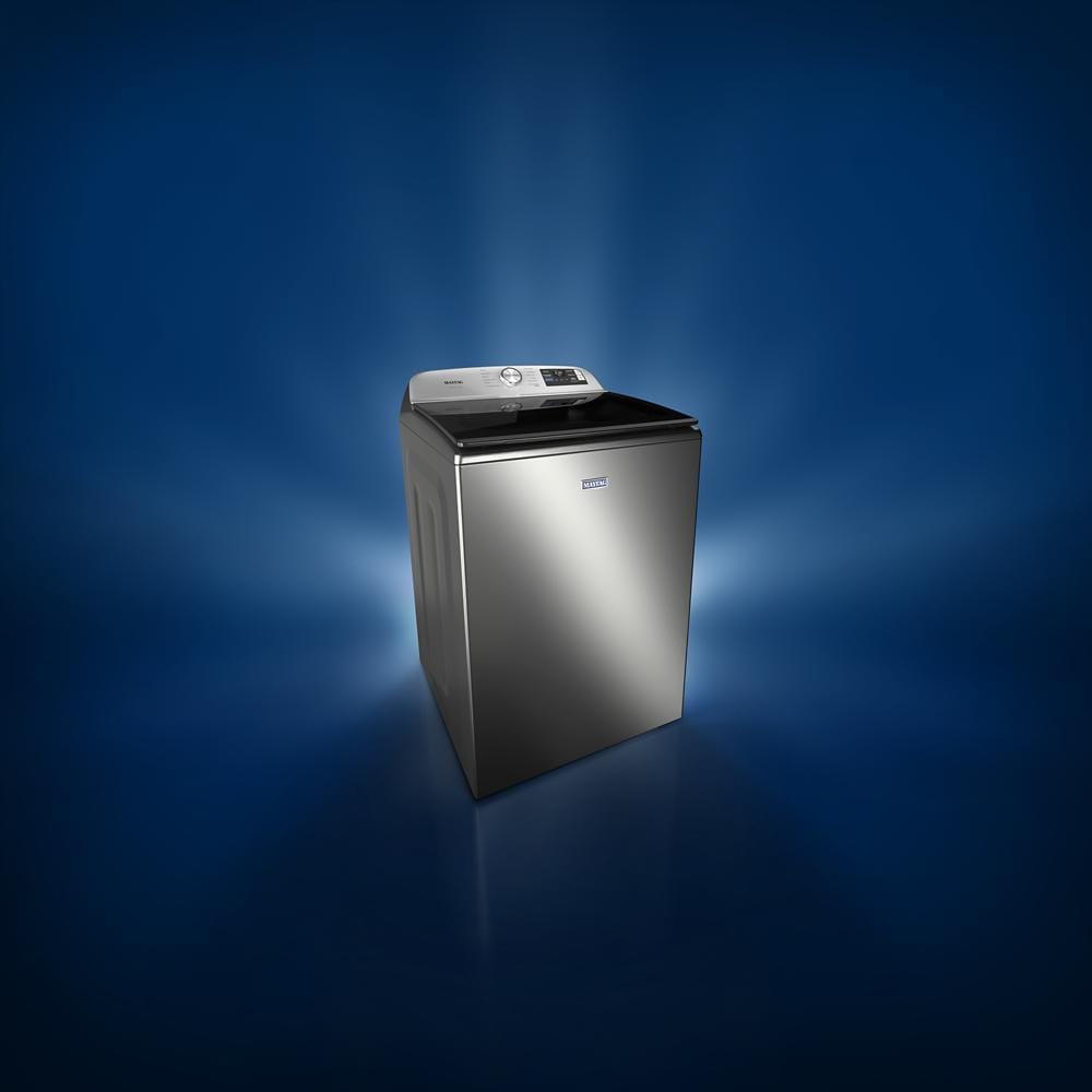 Stainless steel top load washer with digital controls and modern impeller design from top load washers collection at Hartville Hardware