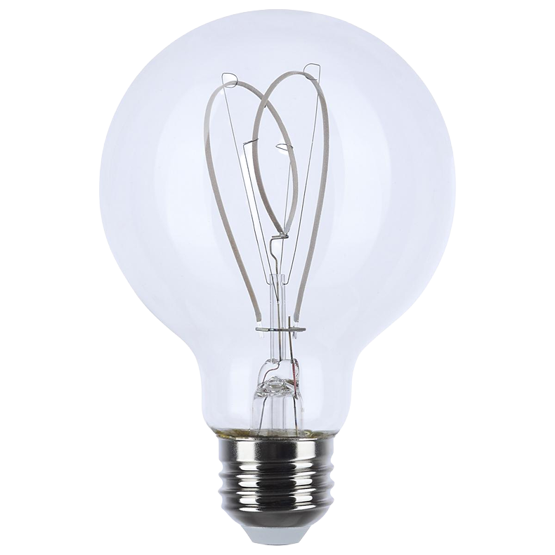 Clear LED light bulb with visible filament and medium base designed for energy-efficient home lighting and improvement.
