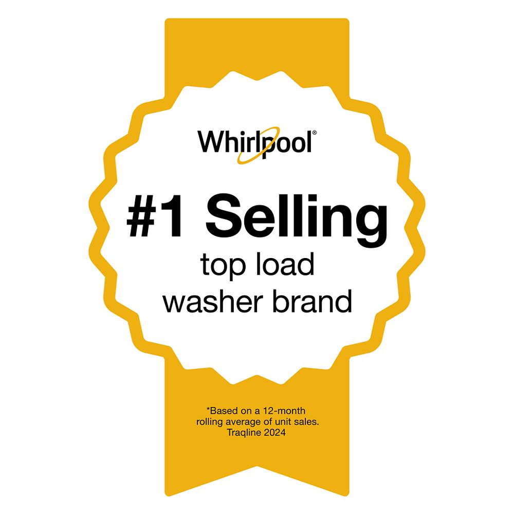 Yellow ribbon graphic highlighting Whirlpool as the top selling top load washer brand in washers and appliances collection