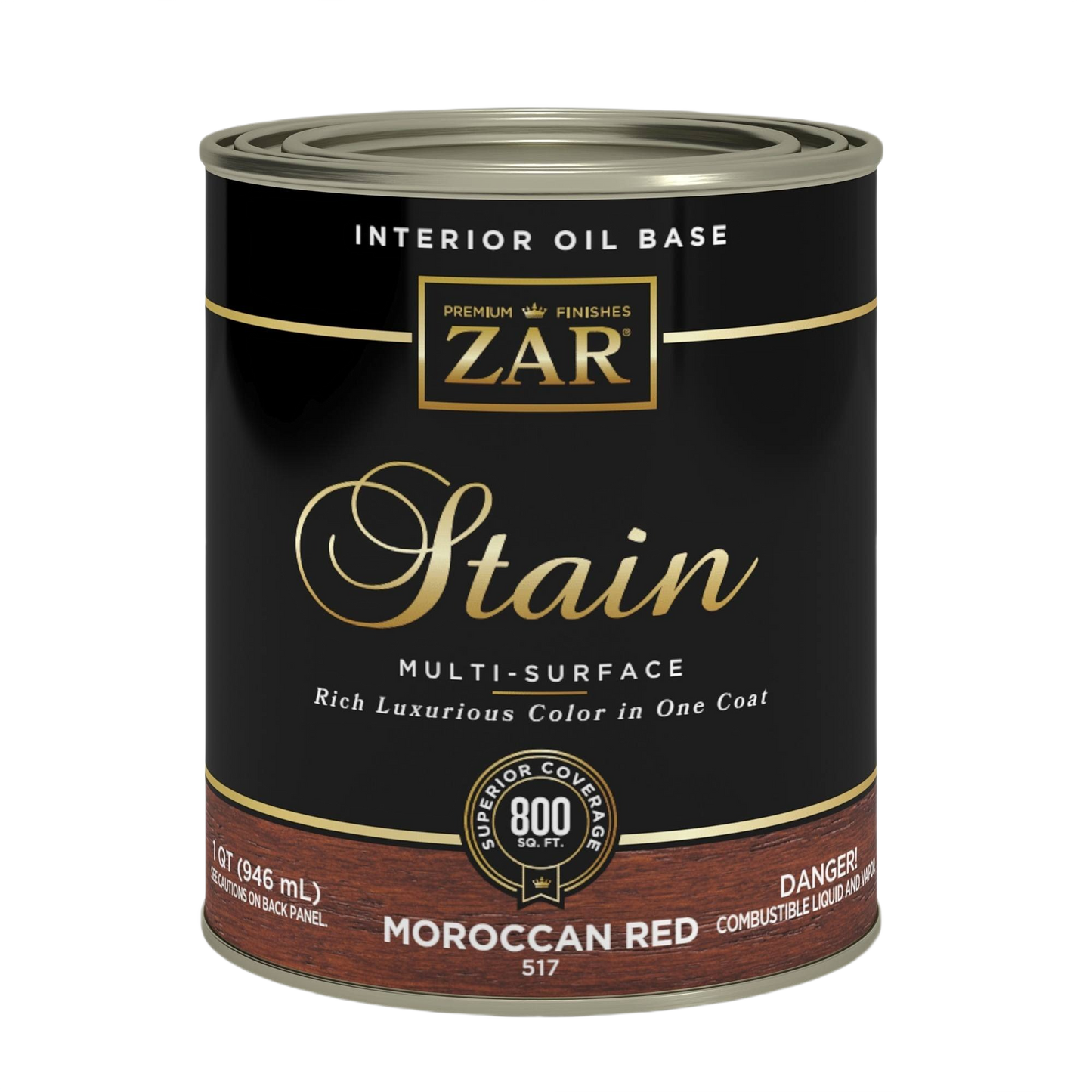 Can of Moroccan Red interior oil-based wood stain for rich color in home improvement and finishing projects