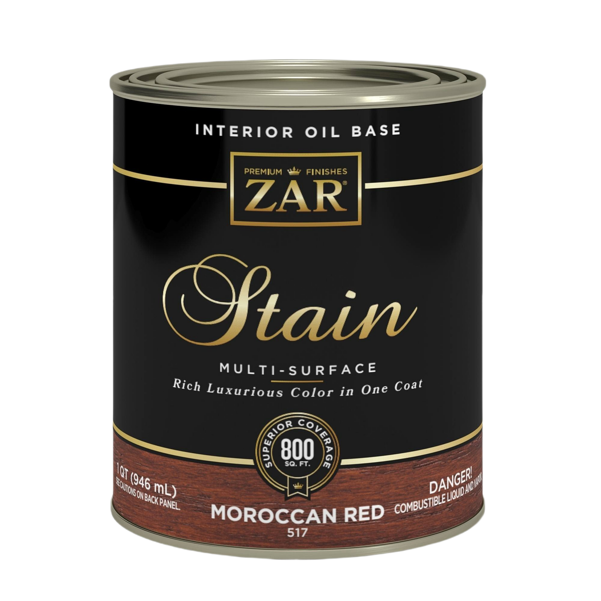 Can of Moroccan Red interior oil-based wood stain for rich color in home improvement and finishing projects