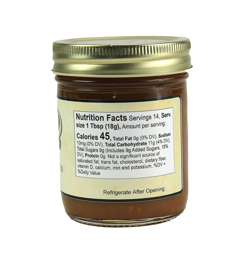 Nutrition facts label for Hartville Kitchen Sweet Potato Butter, showing calories, sugars, and serving size on jar in jams and jellies collection