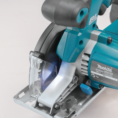Close-up of cordless metal cutting saw with brushless motor for power tools and battery powered tool collection