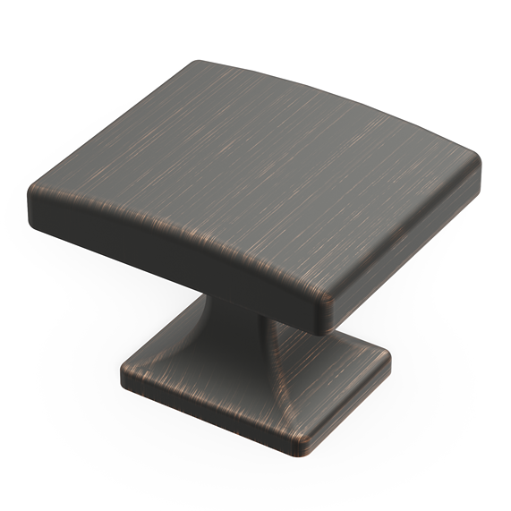 Square vintage bronze finish knob with slightly rounded edges designed for home improvement projects