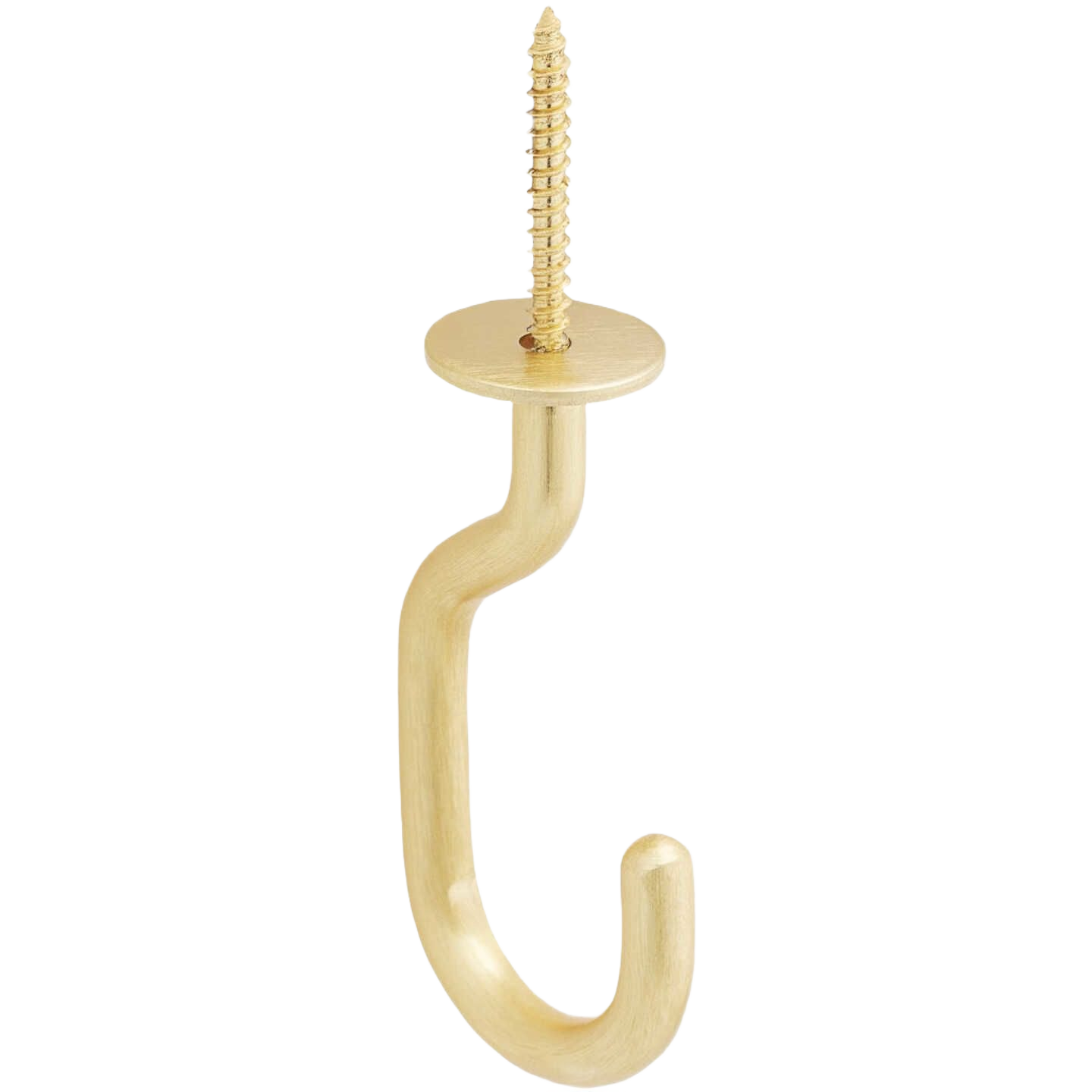 Brushed gold steel ceiling J-hook with screw base for hanging plants and home improvement use